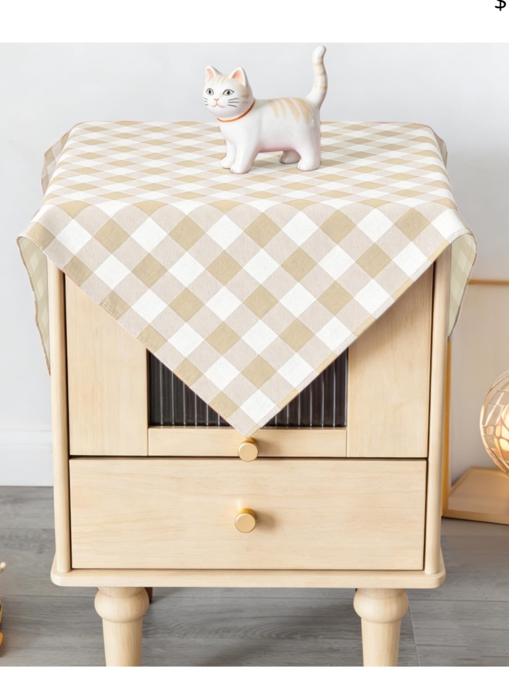 Small Checkered Tablecloth SQUARE 25” BEIGE & WHITE